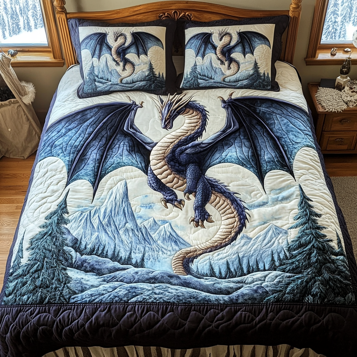 Écusson du dragon – Ensemble de literie matelassé 3 pièces