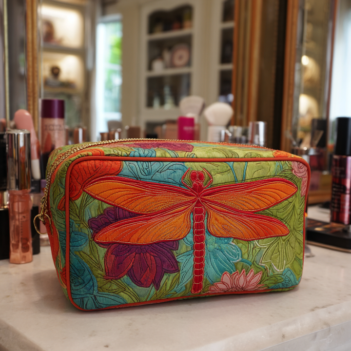 Libellule orangée – Trousse de maquillage matelassée