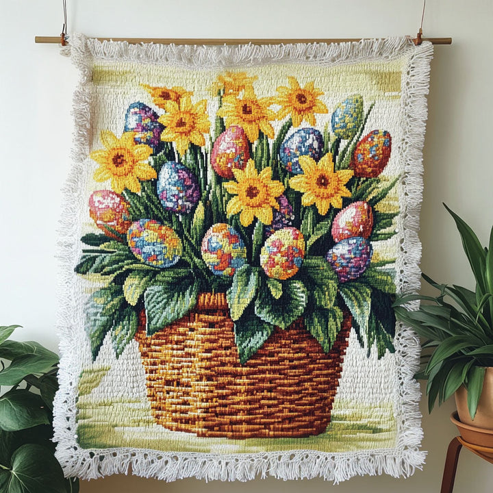 Panier de Pâques et jonquilles – Jeté de canapé tissé