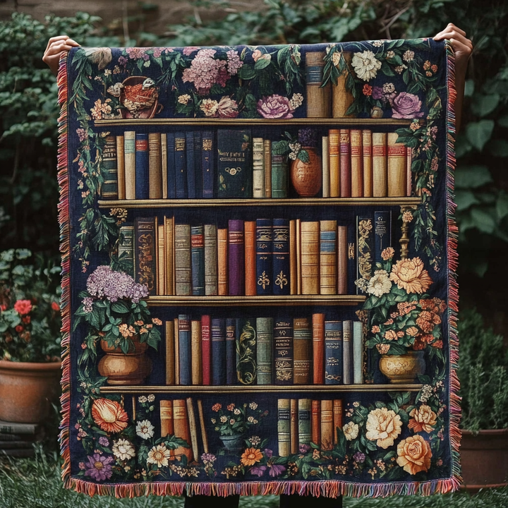 Bibliothèque fleurie – Jeté de canapé tissé