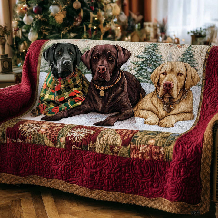 Trio de labradors des fêtes – Housse de canapé matelassée