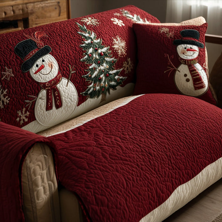 Bonhomme de neige sur velours rouge – Housse de canapé matelassée