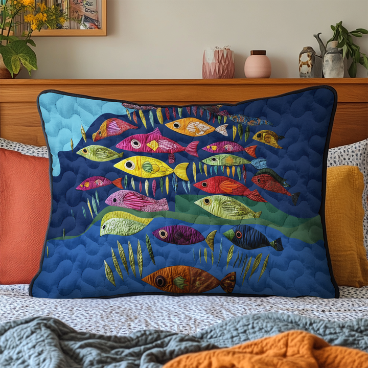 Banc de poissons colorés – Taie d’oreiller matelassée