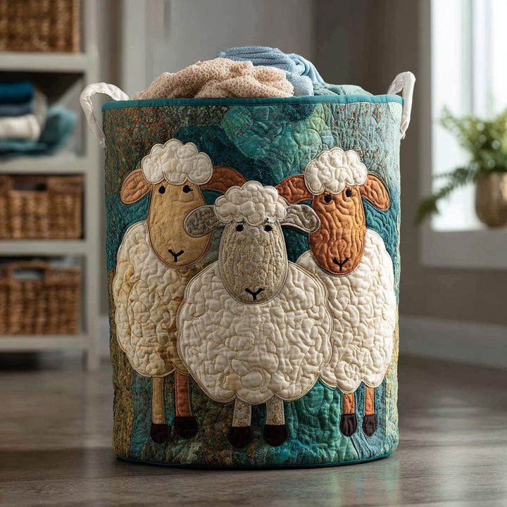 Trio de moutons – Panier à linge matelassé