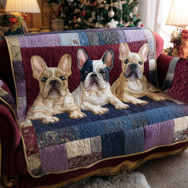 Trio de bouledogues français – Housse de canapé matelassée