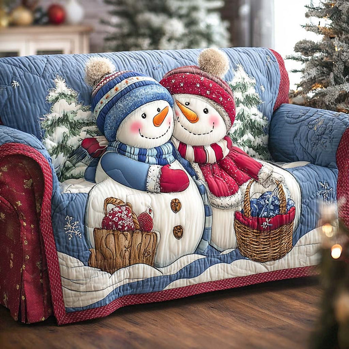 Bonshommes de neige amoureux (6 motifs au choix) – Housse de canapé matelassée