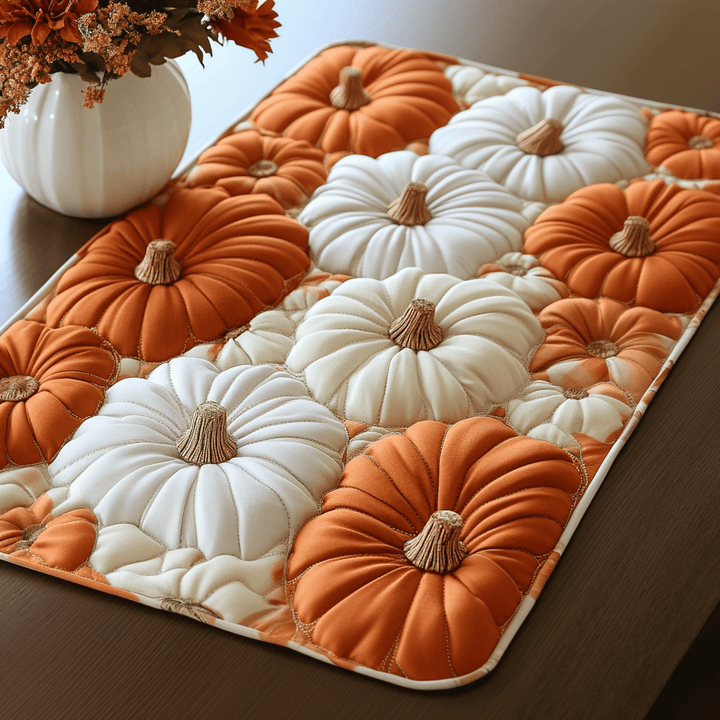 Citrouilles orange et blanches – Napperons matelassés