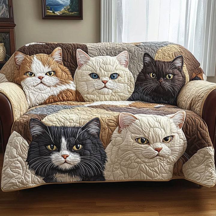 Portraits de chats en patchwork – Housse de canapé matelassée