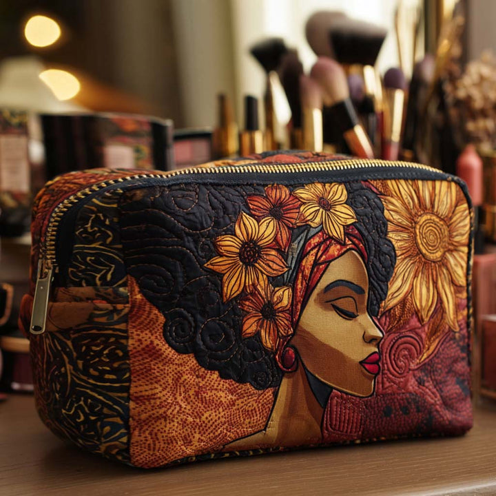Femme et tournesols – Trousse de maquillage matelassée