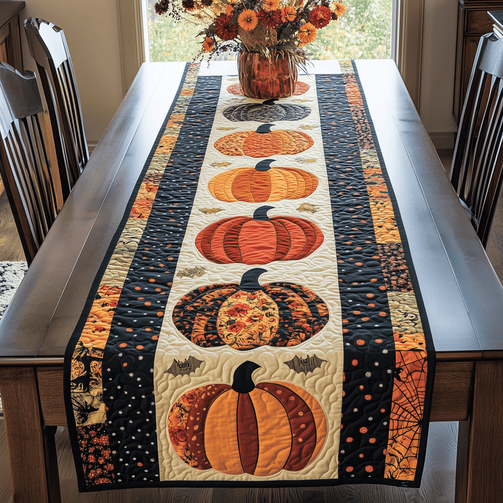 Citrouilles en patchwork d’automne – Chemin de table matelassé