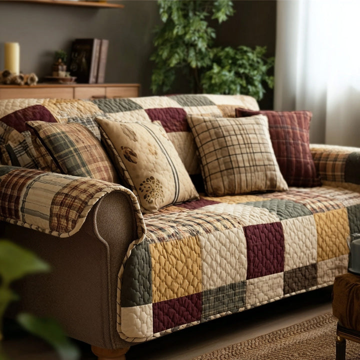 Patchwork à carreaux de la récolte – Housse de canapé matelassée