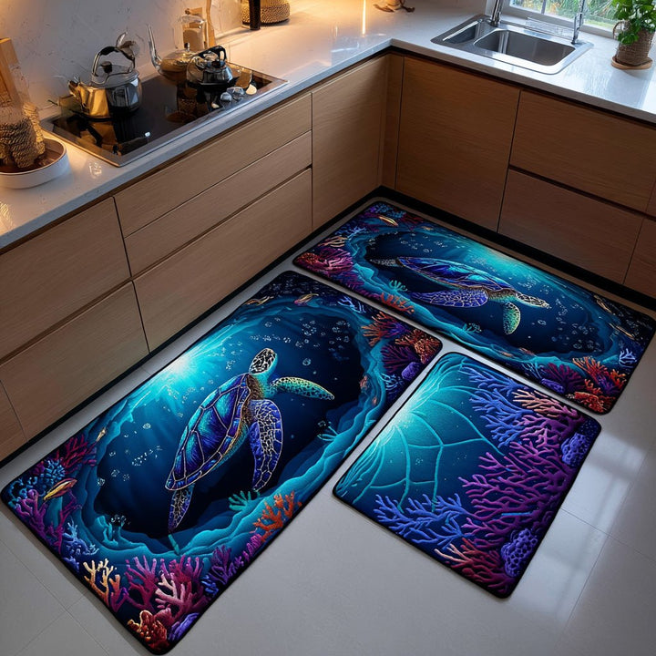 Récif caché et tortue de mer – Tapis de cuisine