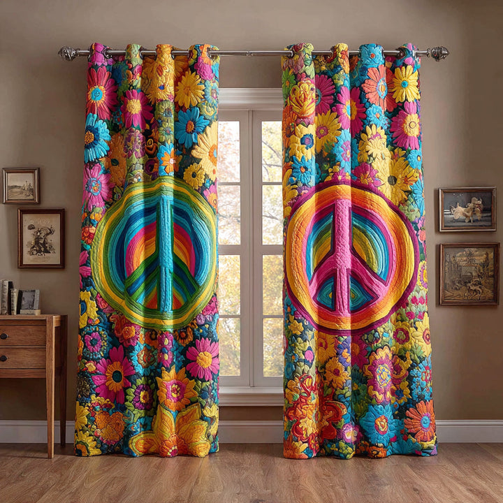 Symbole de la paix fleuri – Rideaux matelassés