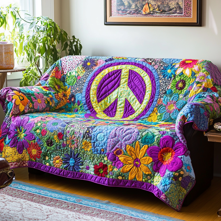 Symbole de la paix fleuri – Housse de canapé matelassée