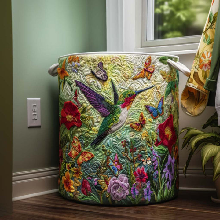 Colibri et papillons fleuris – Panier à linge matelassé