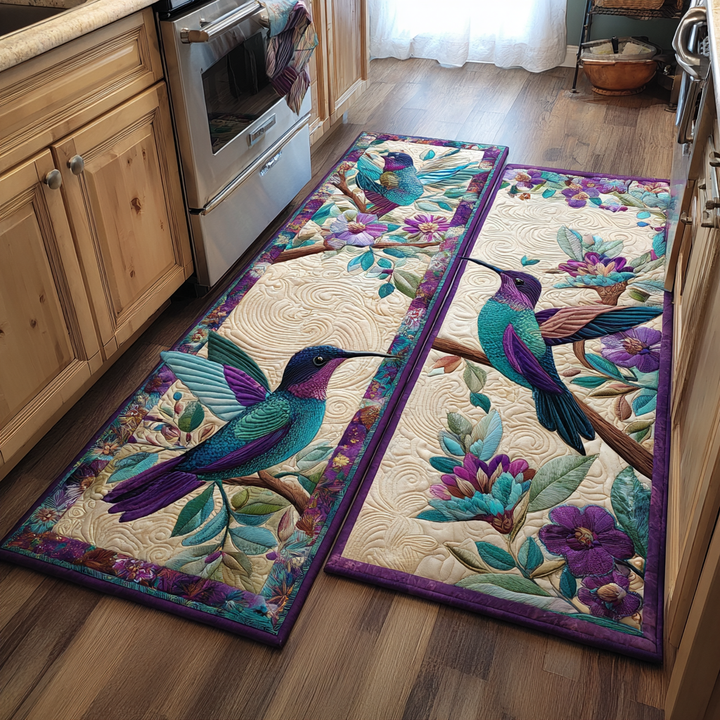 Colibris sur une branche fleurie – Tapis de cuisine