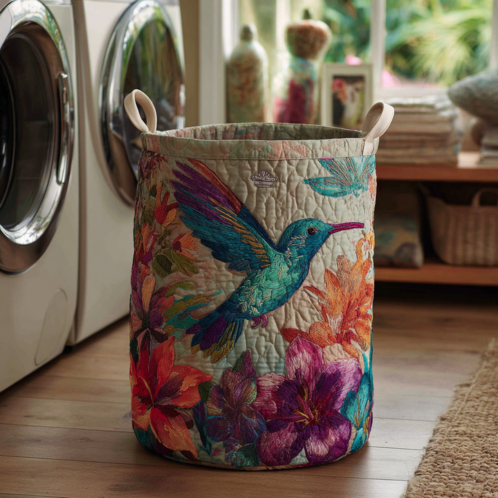 Colibri et fleurs tropicales – Panier à linge matelassé