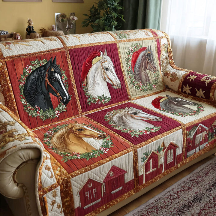 Chevaux de Noël en médaillons – Housse de canapé matelassée