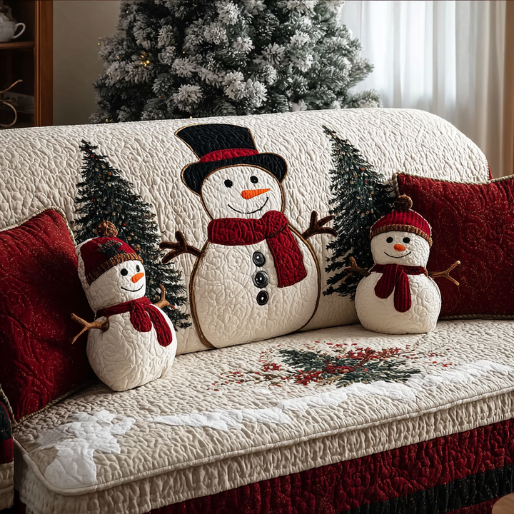 Famille de bonshommes de neige en peluche – Housse de canapé matelassée