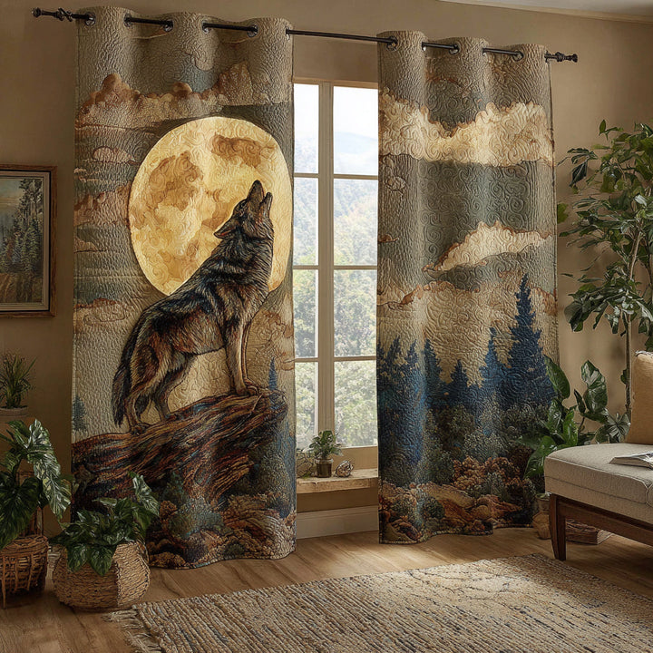 Loup hurlant à la pleine lune – Rideaux matelassés