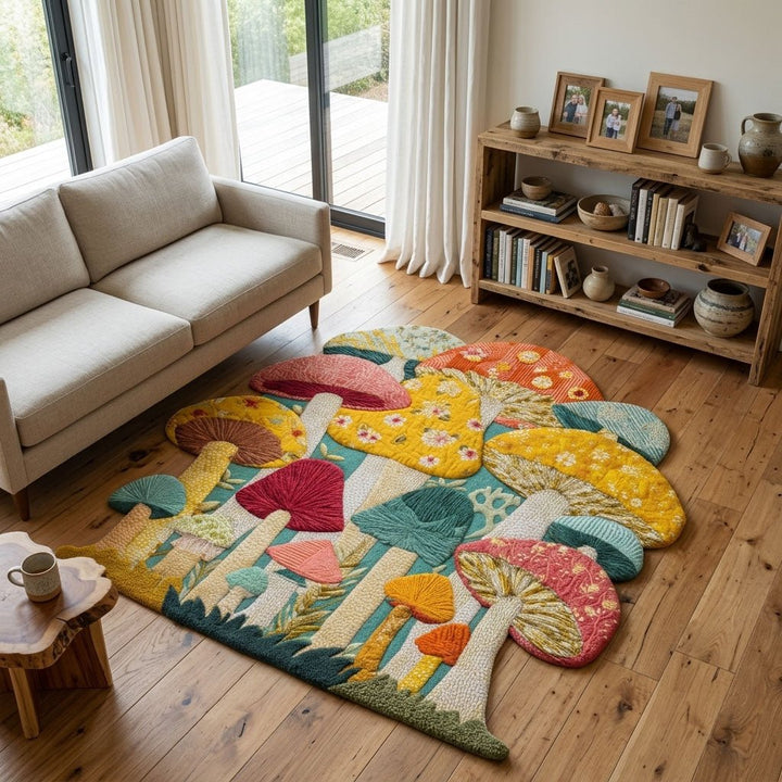 Champignons multicolores – Tapis de forme originale