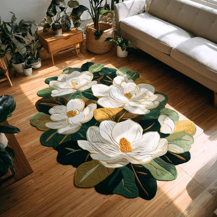 Magnolias blancs – Tapis de forme originale