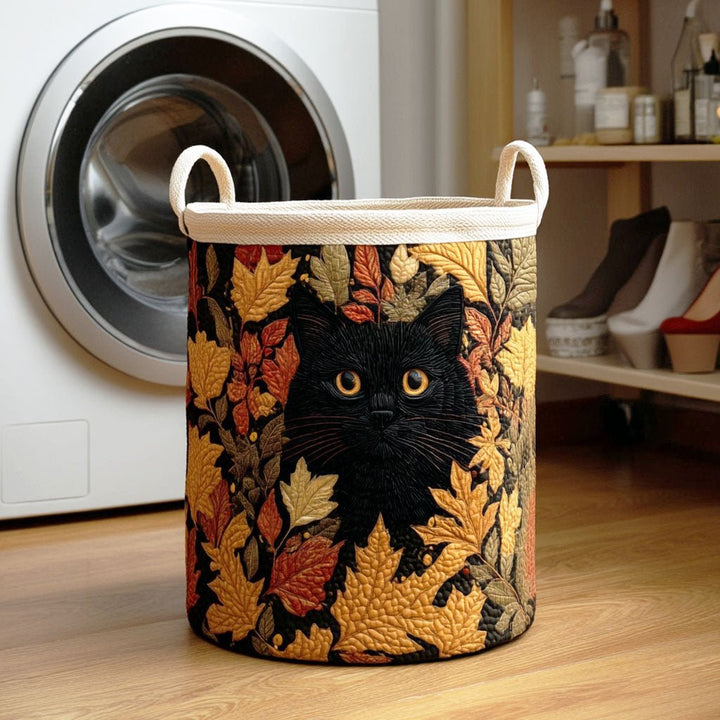 Chat noir et feuilles d’érable – Panier à linge matelassé