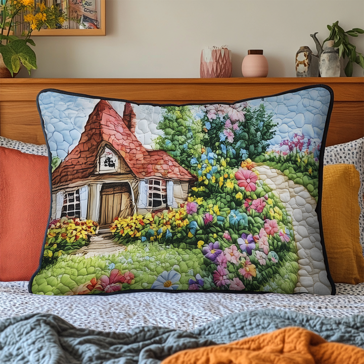 Prairie en fleurs au soleil – Taie d’oreiller matelassée