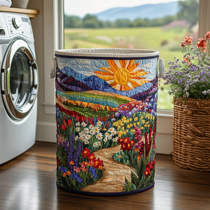 Sentier fleuri au soleil – Panier à linge matelassé