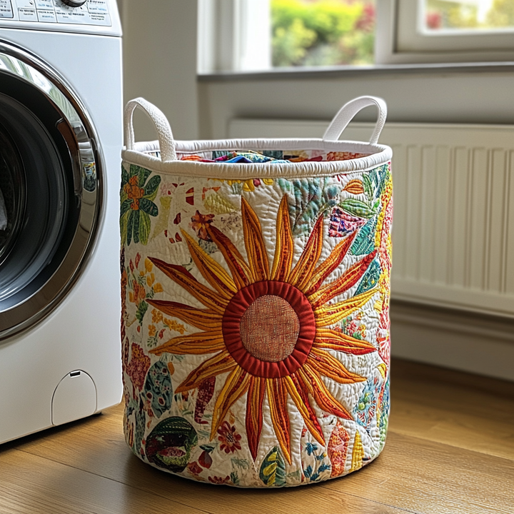 Soleil rayonnant fleuri – Panier à linge matelassé