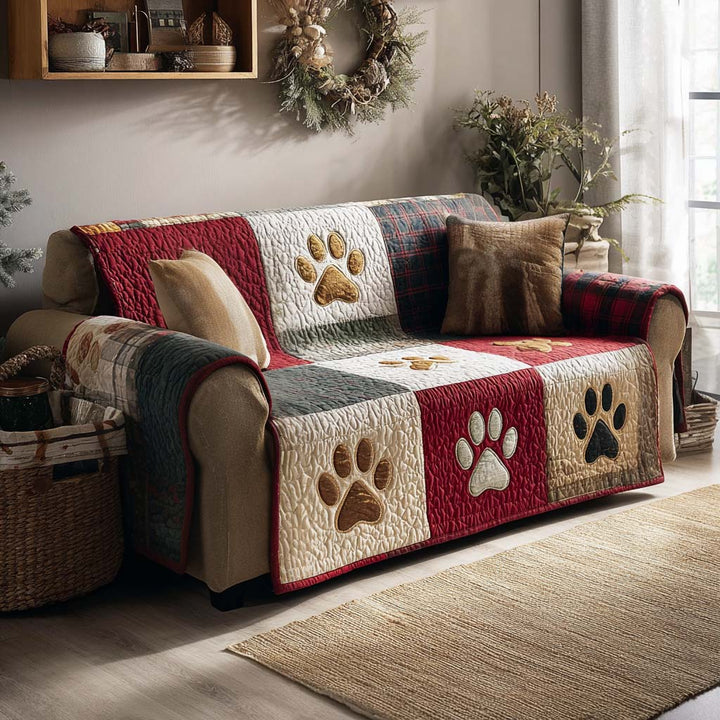 Pattes en patchwork rouge et crème – Housse de canapé matelassée