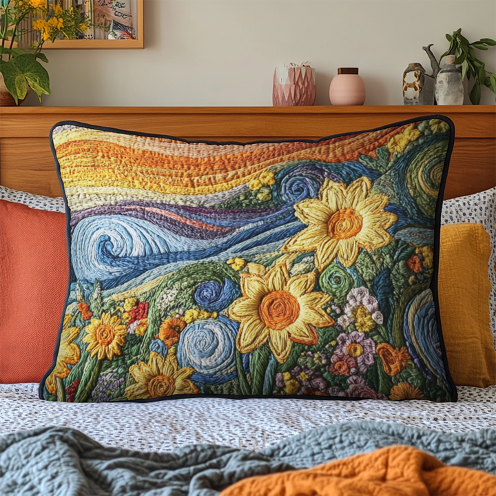 Tournesols et ciel étoilé – Taie d’oreiller matelassée