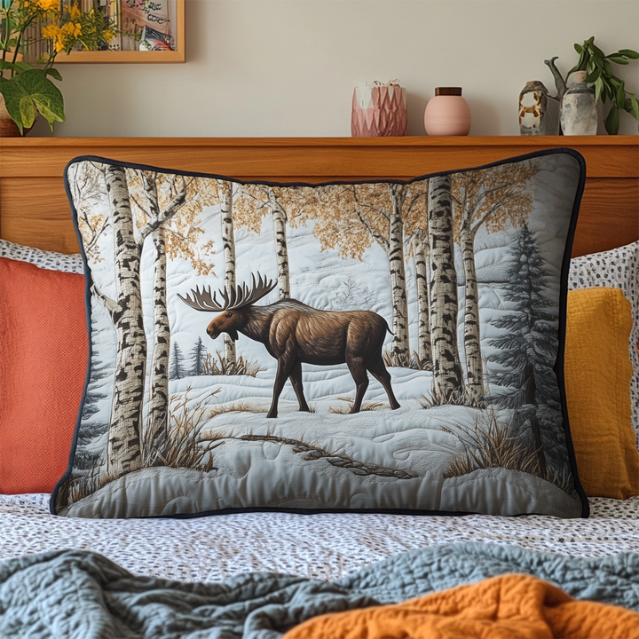 Orignal dans la forêt de bouleaux – Taie d’oreiller matelassée