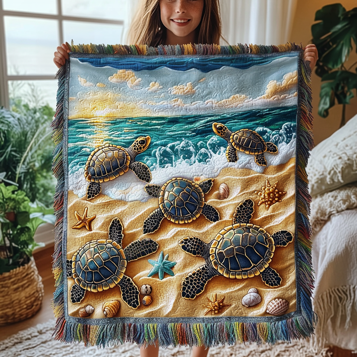Tortues de mer sur la plage – Jeté de canapé tissé