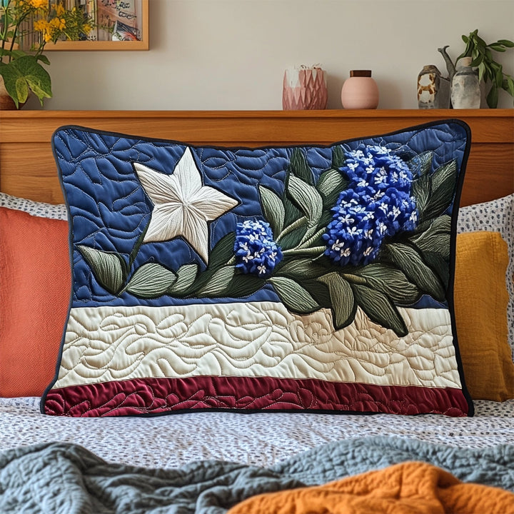 Étoile et hortensias bleus – Taie d’oreiller matelassée