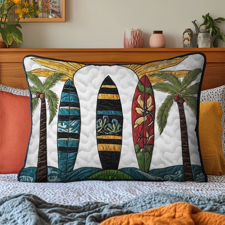 Planches de surf et palmiers – Taie d’oreiller matelassée