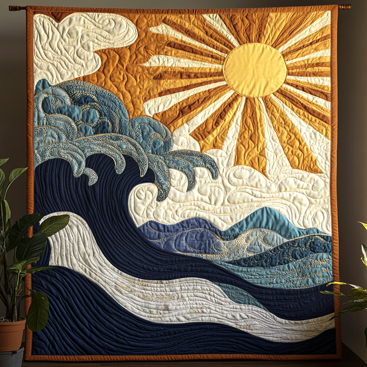 Vague et soleil levant – Couverture matelassée
