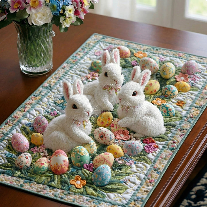 Lapins de Pâques et œufs pastel – Napperons matelassés