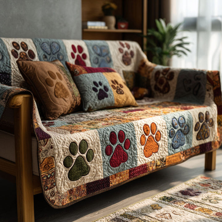 Pattes colorées en patchwork crème – Housse de canapé matelassée