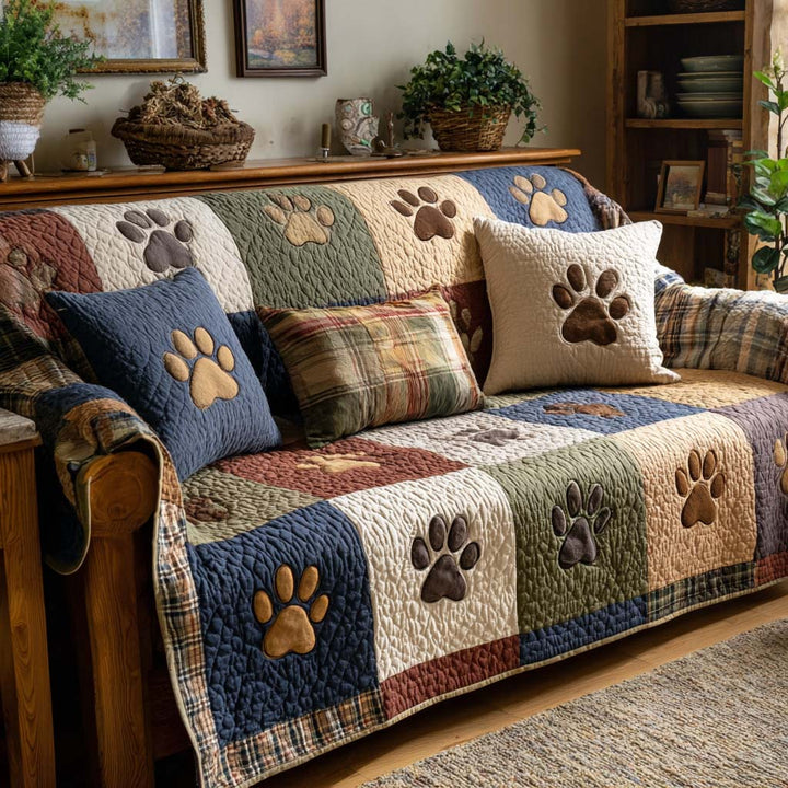 Pattes brodées terre et marine – Housse de canapé matelassée
