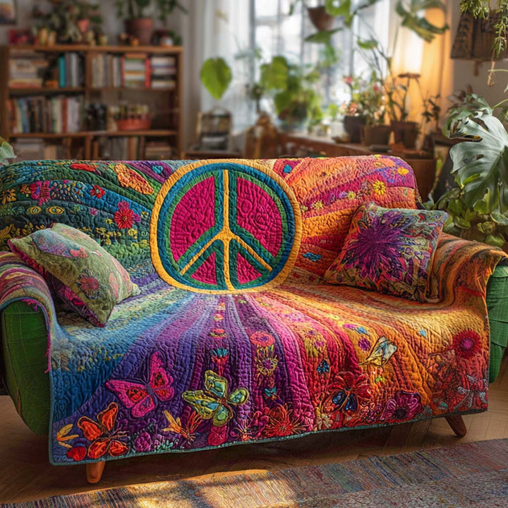 Symbole de la paix et papillons – Housse de canapé matelassée