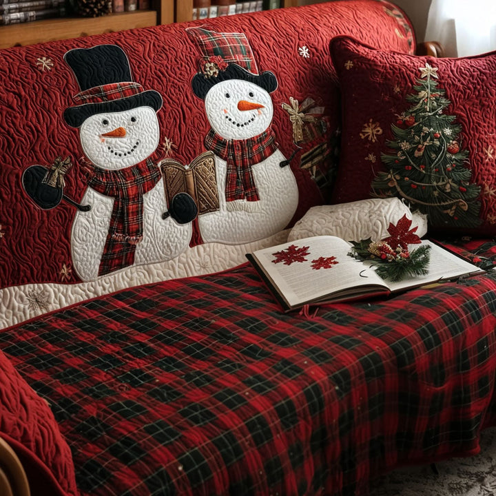 Bonshommes de neige lecteurs et tartan – Housse de canapé matelassée