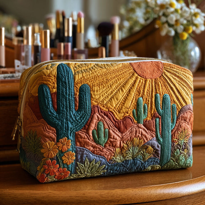 Cactus et soleil du désert – Trousse de maquillage matelassée