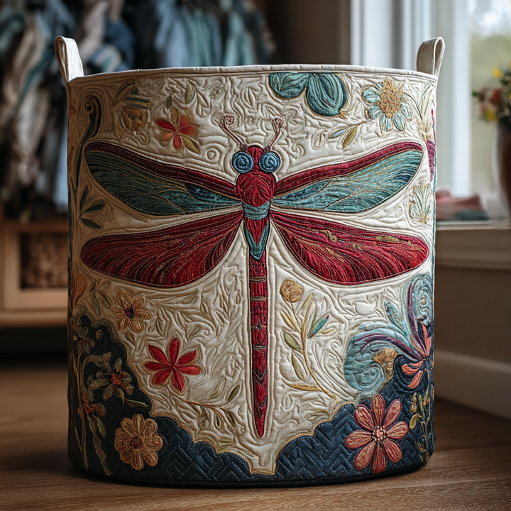 Libellule rouge et bleue – Panier à linge matelassé