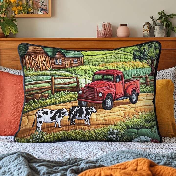 Camionnette rouge et vaches – Taie d’oreiller matelassée