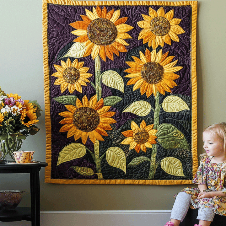 Tournesols sur fond marine – Tenture murale matelassée