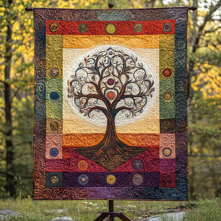 Arbre de vie et soleil couchant – Tenture murale matelassée