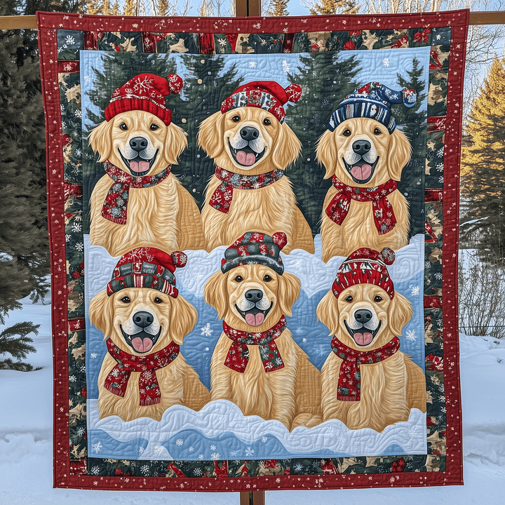 Golden retrievers en tuques – Tenture murale matelassée