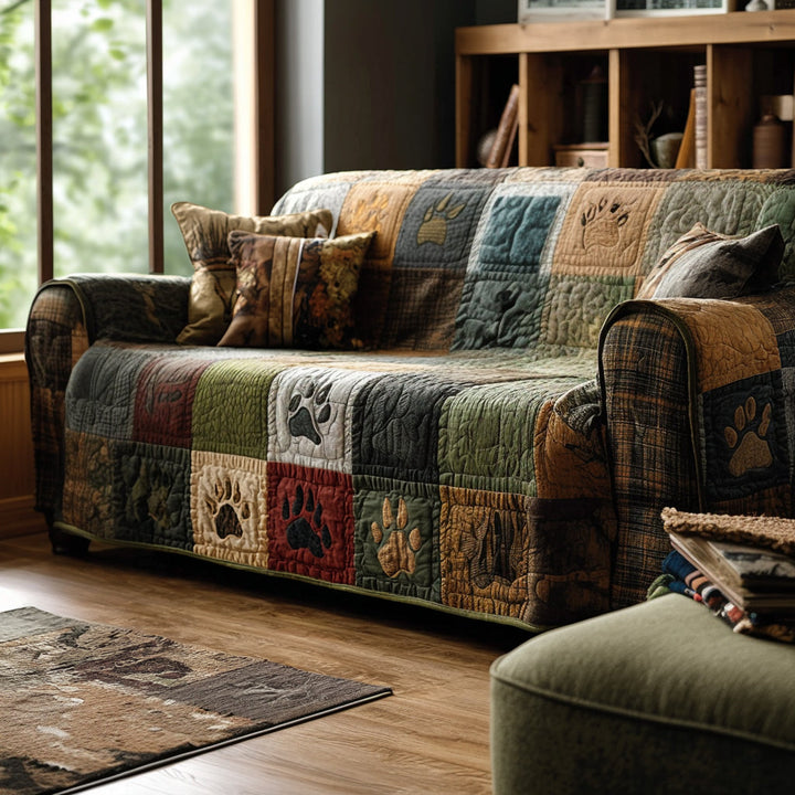 Pattes en patchwork vert forêt – Housse de canapé matelassée