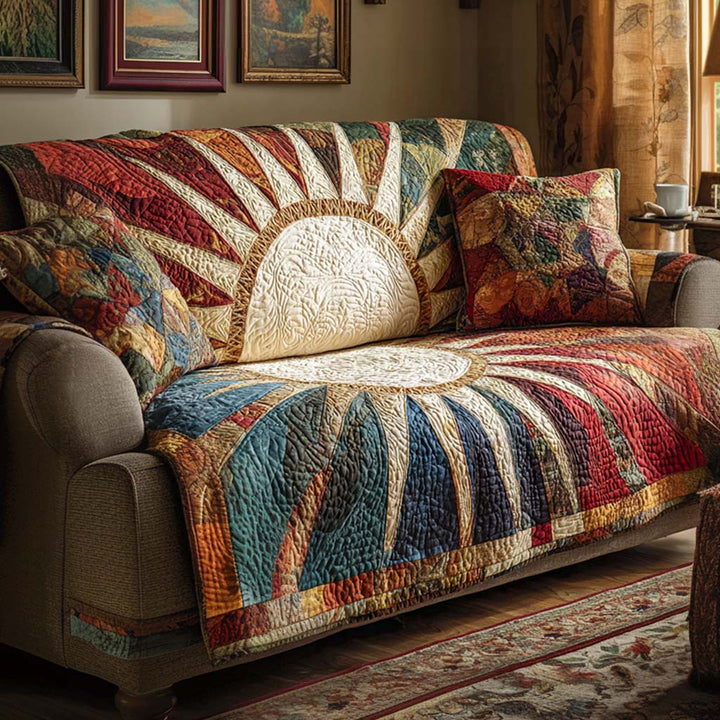 Soleil rustique en patchwork – Housse de canapé matelassée
